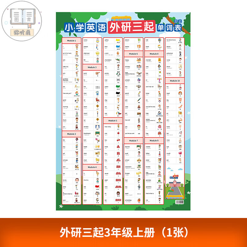生单词表外研三起版三四五六年级彩色挂图纸 三年级上册（1张）