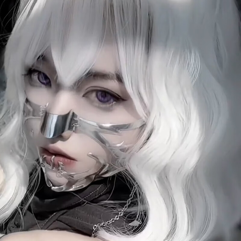 赛博朋克金属面具小众机械感cos面罩耳饰套装下巴半脸面饰女潮酷