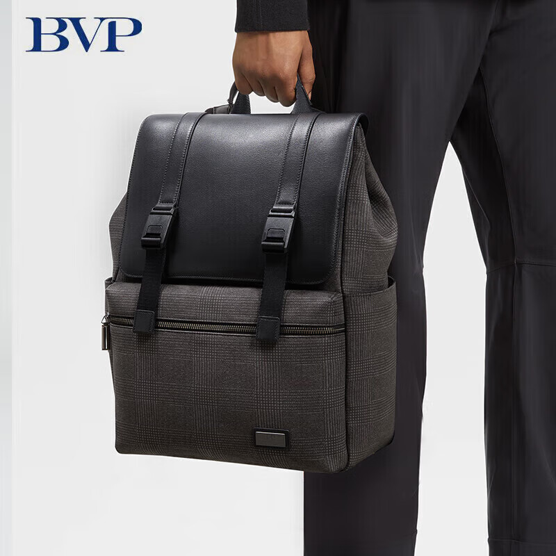 铂派（BVP）牛皮双肩包男商务休闲背包大容量电脑包多功能旅行包学生书包 
