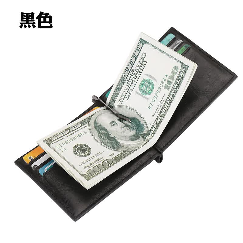 沐小白新款小钱夹男士式生款美金夹短款皮夹钱包my clip现金钞票夹薄 黑色