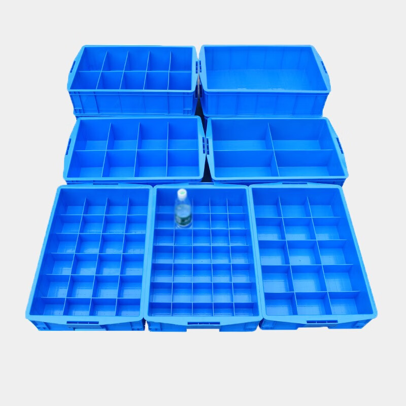 印季 塑料分格零件盒 分格螺丝盒长方形周转箱加厚固定多格分类收纳盒五金工具整理盒物料盒配件工具箱 530六格/蓝色/外径：590*380*140 尺寸如图