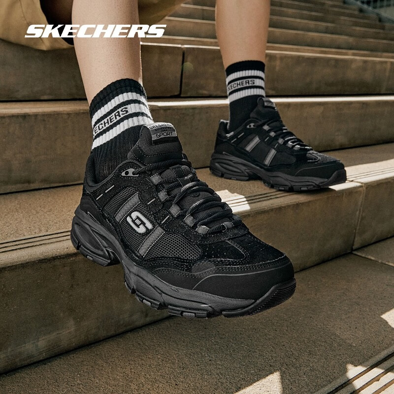 斯凯奇（Skechers）男鞋春季老爹鞋透气复古潮流百搭厚底缓震休闲运动鞋子51241 全黑色/BBK 42