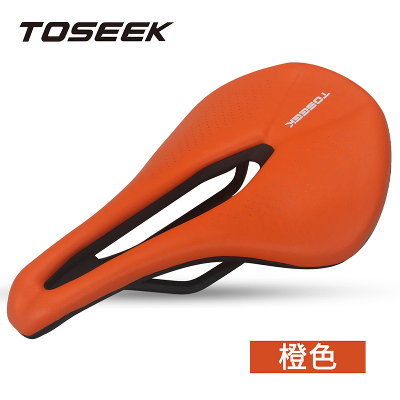 台湾TOSEEK 自行车座垫TS60车座公路车坐垫山地车座包短鼻子鞍座坐鞍超纤皮EVA舒适减震透气。 橙色（珞钼钢弓）软硬适中
