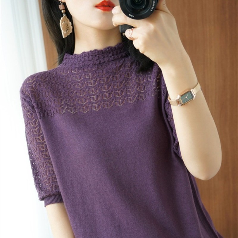 记述短袖T恤女宽松夏季新款欧货冰丝针织衫上衣女潮 987紫色 #XL【建议120-130斤】