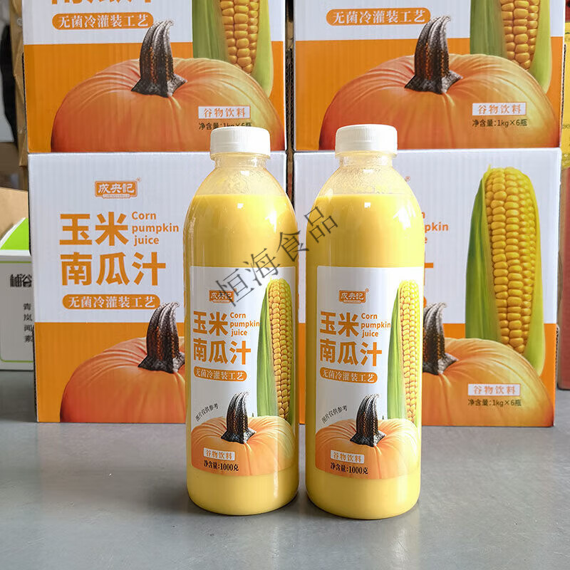痴宴【2瓶装】成央记玉米南瓜汁瓶整箱大瓶聚餐谷物饮料 玉米南瓜汁 1L*6瓶【原箱发货实惠装】