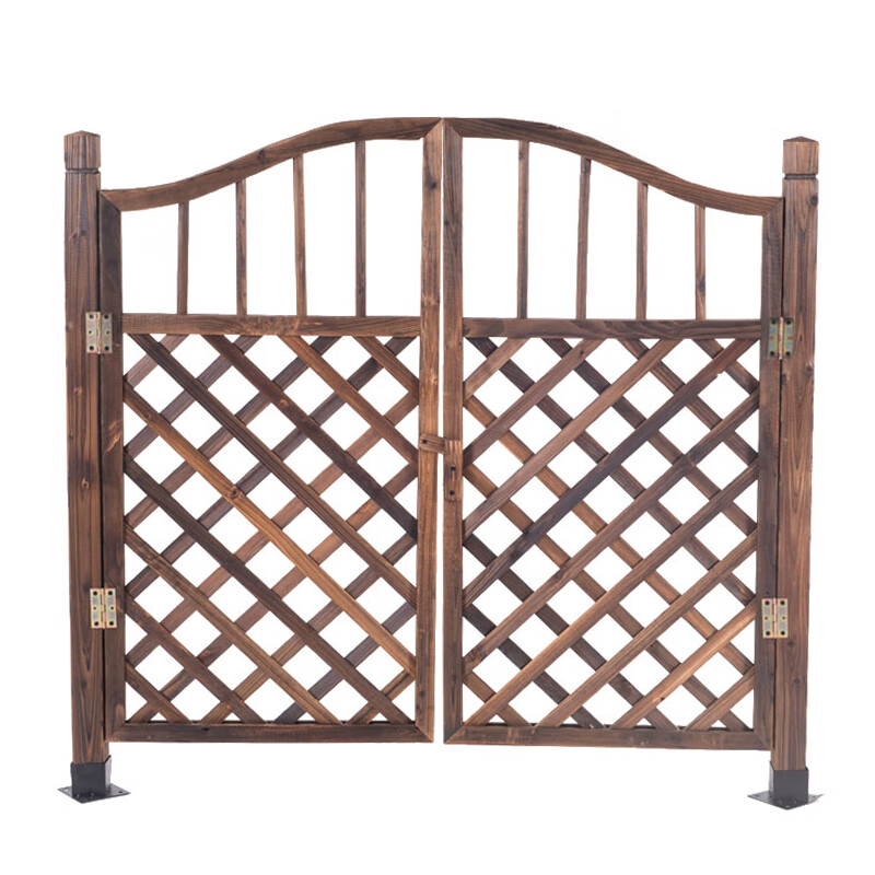 户外木质防腐木栅栏园艺双开门篱笆门菜园院子门木围栏花园门 水泥地