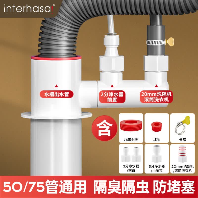 英特汉莎（interhasa!）厨房下水三通洗菜盆净水器下水管道防臭神器排水管接头四通套装高性价比高么？