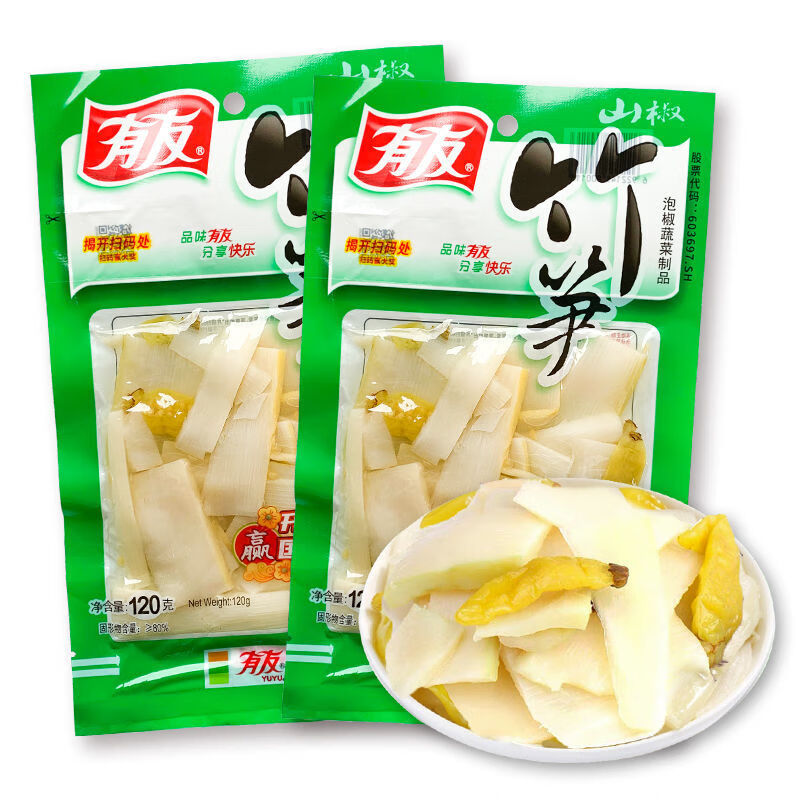 10袋山椒竹笋120g笋片脆笋零食小吃泡菜泡椒竹笋 120g有友竹笋20袋