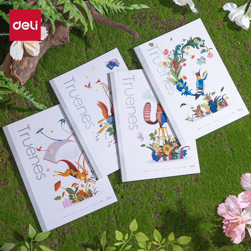 得力（deli）插画艺术家联名A5/40张行纭水彩软抄本记事本笔记本本子办公学习用品4本装森林之歌WA540-P