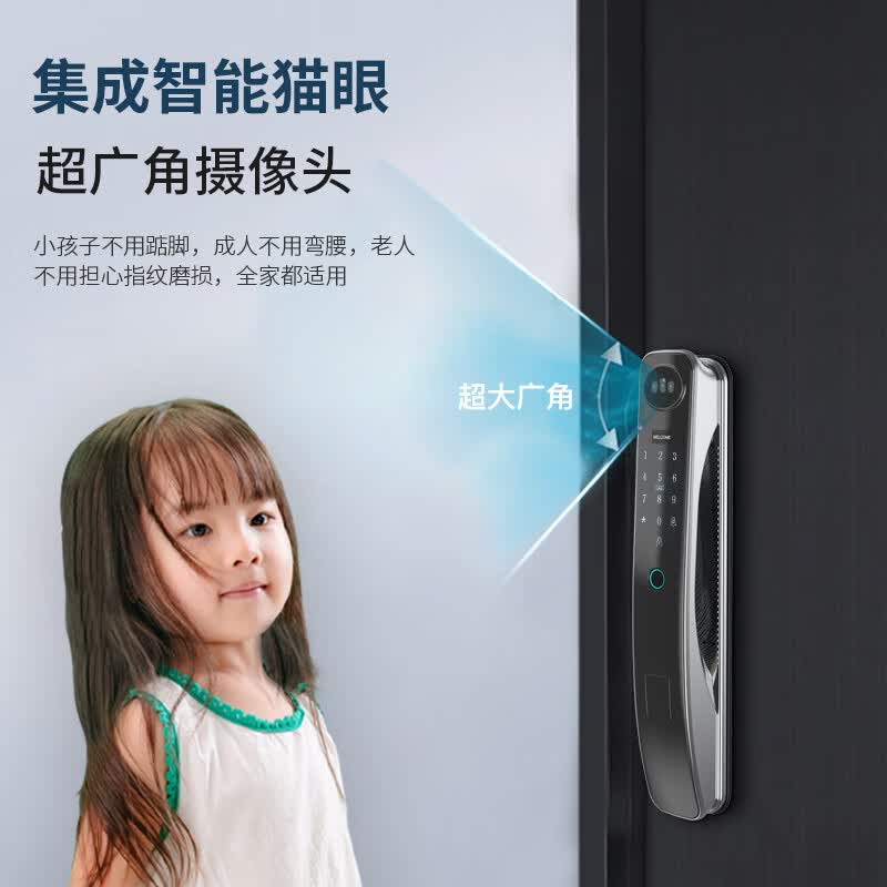 锁先森R1pro-3D人脸识别智能锁远程抓拍APP指纹密码刷卡3年质保包安装 玄铁灰 涂鸦可视对讲