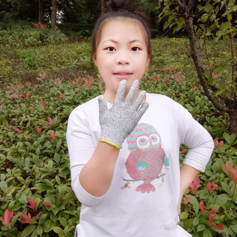 劳动防护棉纱线花小孩拔河木工防磨防木刺手套 迪尼玛灰色五级防割