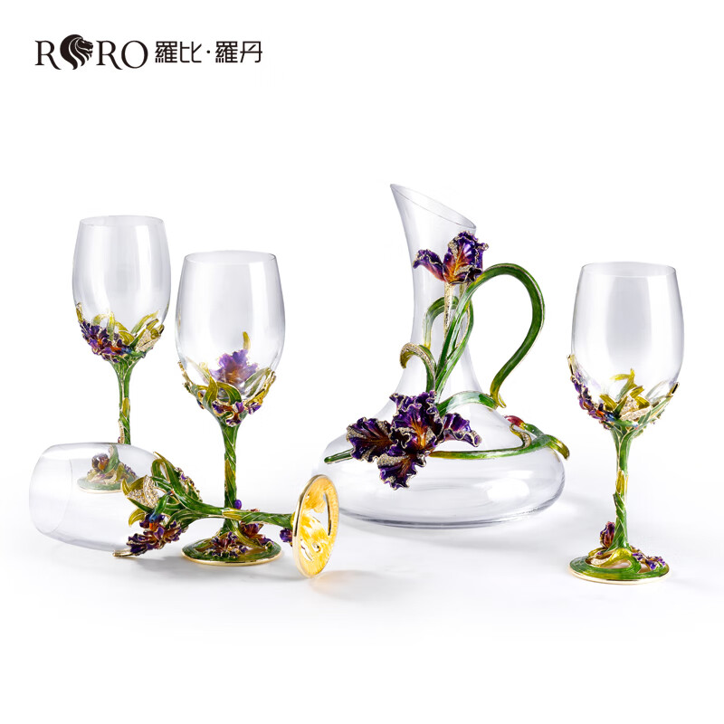 罗比罗丹（RORO）幸福鸢尾水晶玻璃高脚红酒杯醒酒具套装盛酒器创意摆件