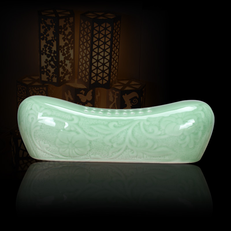 景德镇瓷枕凉枕头陶瓷枕头护理枕仿宋颈椎乔治瓷枕头u型枕头 豆青瓷枕