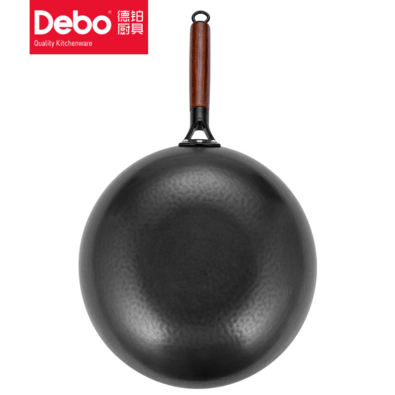 Debo德铂精铁锅无涂层炒锅家用炒菜锅不粘锅 加厚款-黑色 32cm