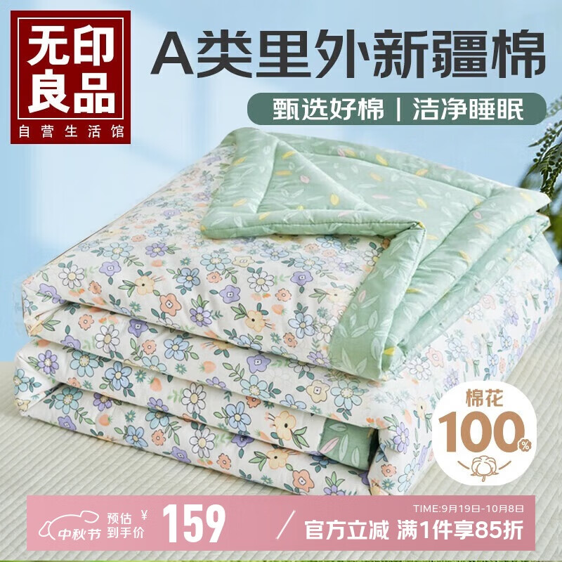 无印良品A类里外全棉100%新疆棉花被子 夏凉被空调被薄被芯 200*230cm