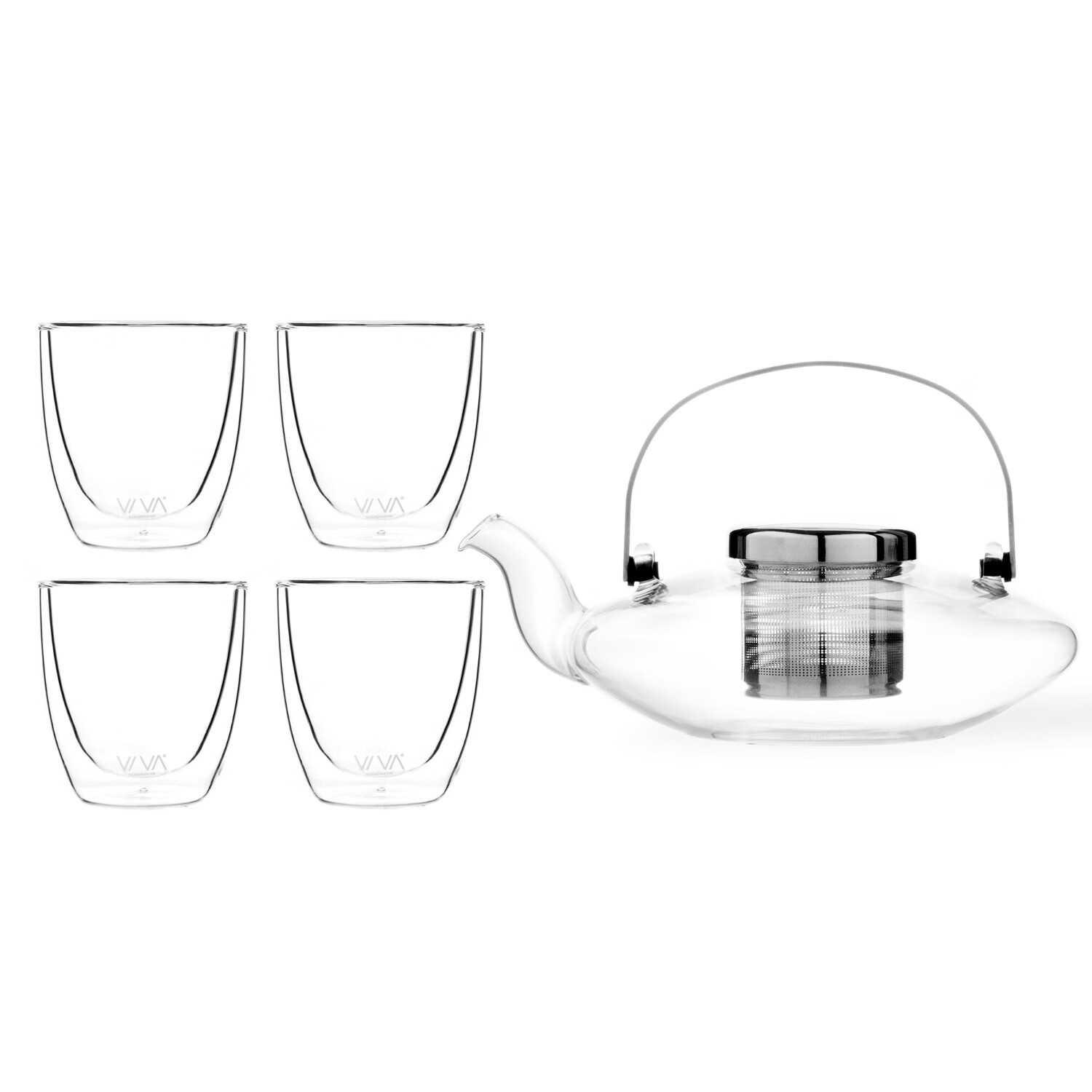 VIVA scandinavia玻璃沏泡茶壶围炉煮茶耐热玻璃分离茶壶可明火电陶炉加热550ml 一壶四杯/双层杯100ml