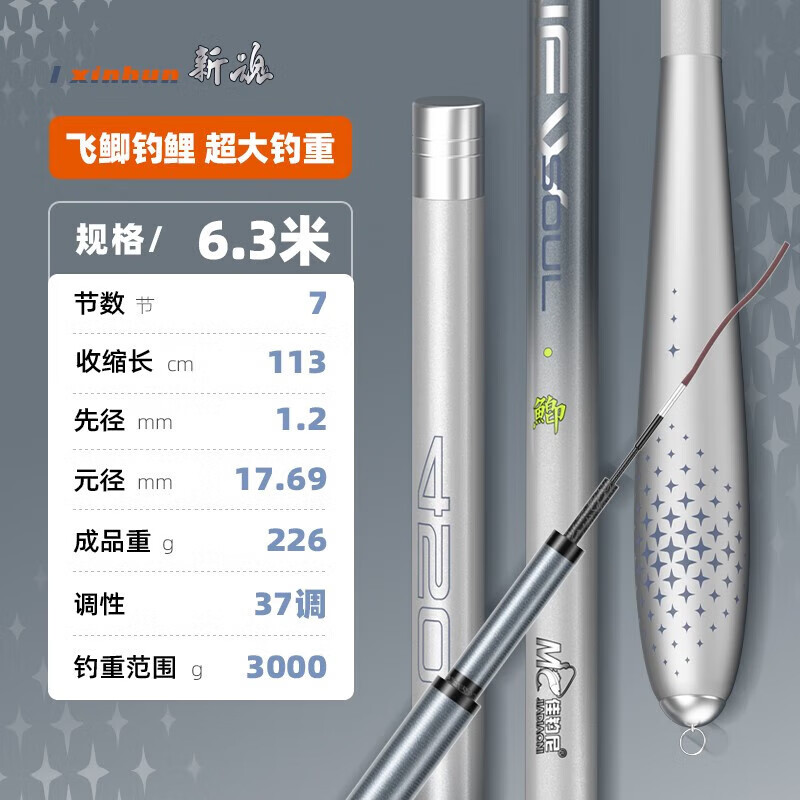 佳钓尼（JIADIAONI）新魂鲫鱼竿轻细硬鱼竿37调鱼竿手竿渔具鱼杆野钓台钓手杆钓鱼杆 6.3m 新魂鲫  轻量好手感