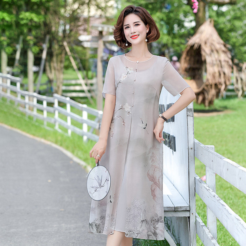 轻奢母亲节礼物气质中年妈妈夏装裙子中老年人女士夏季雪纺连衣裙洋气