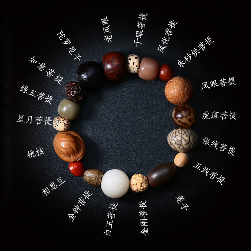 串派菩提子手串天然多宝珠原籽十八子文玩配饰星月金