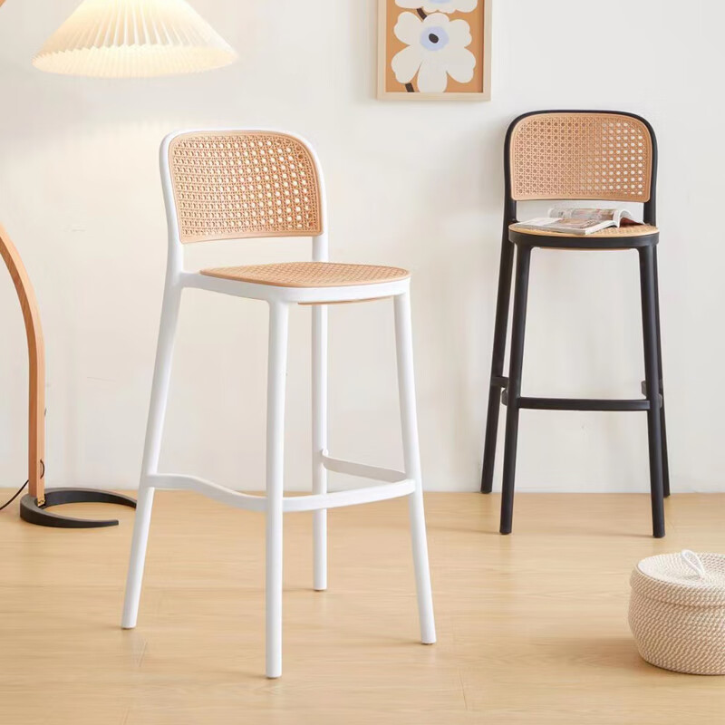 吧台椅家用靠背高脚椅中古风藤编吧椅现代简约 45cm1张起拍/单把价格
