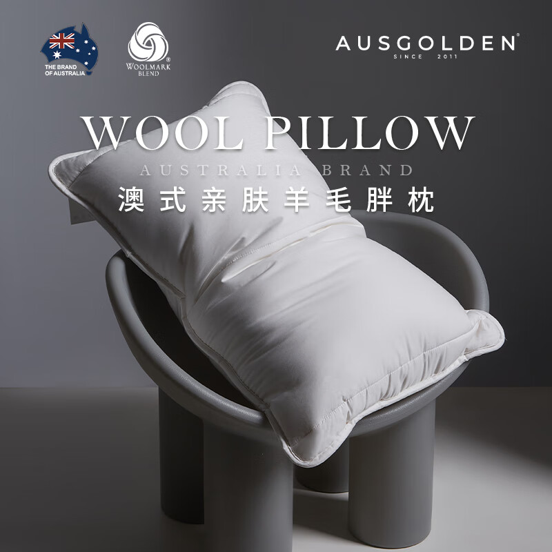 AusGolden澳洲进口亲肤羊毛胖枕A类抗菌五星级酒店枕头睡眠记忆枕头 本白 单枕一个