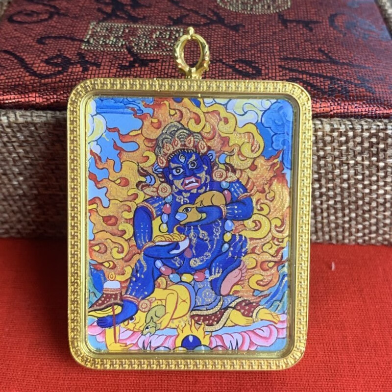 扎基拉姆黄黑财神绿度母药师大黑天佛牌小唐卡 4*5彩绘黑财神(礼盒装)