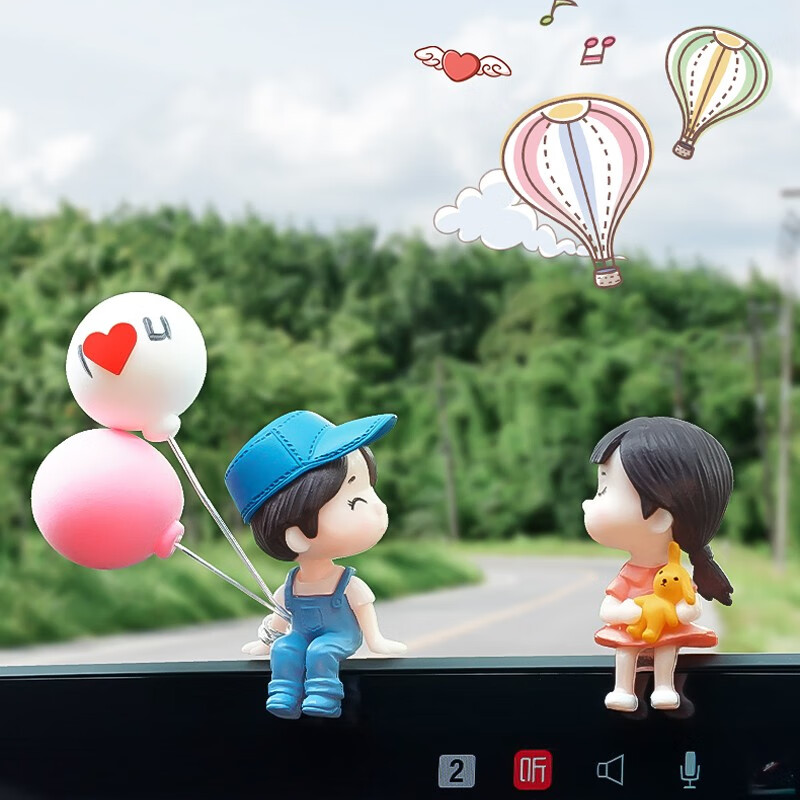 汽车摆件 可爱嘴情侣娃娃告白气球创意车载内装饰品卡通公仔网红 蓝侣