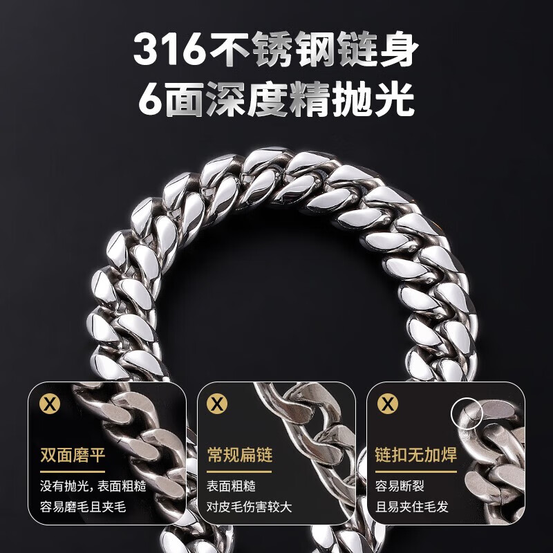 荣予316钛钢不锈钢狗狗脖圈P链蛇狗链子项圈颈圈中大型犬金毛训犬 总长70cm 316不锈钢链线径4点0宽14mm