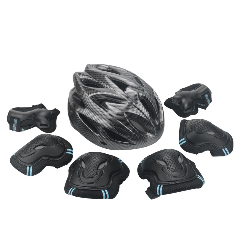 茵卡布轮滑护具套装护膝滑板头盔儿童滑冰自行车平衡车女防摔男 碳黑【头盔+护具】 XS码（25-45斤）