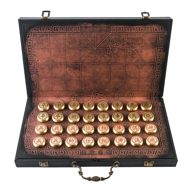 福善缘实心铜棋子象棋中国象棋套装复古棋盘黄铜送长辈朋友孩子生日