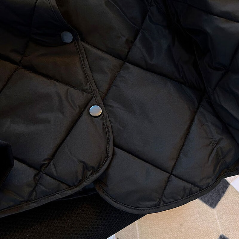 子牧棉麻冬装 女韩系温柔风棉衣菱格棉服韩版宽松外套0902 米白色 M (建议90-105斤)