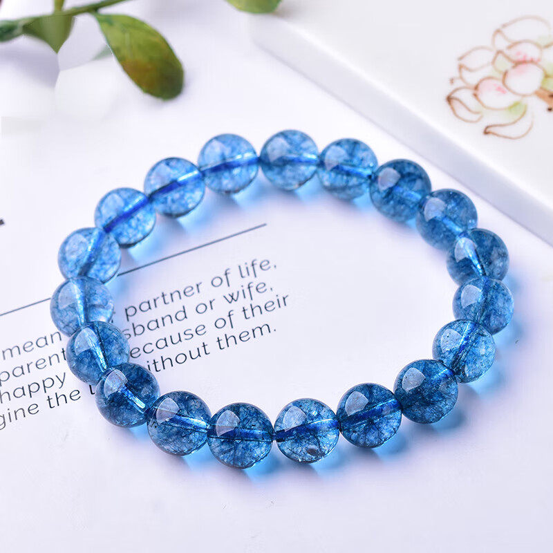 帛灵蓝色水晶手链 蓝水晶手串饰品 润蓝如水 深蓝色水晶饰品手串 5a