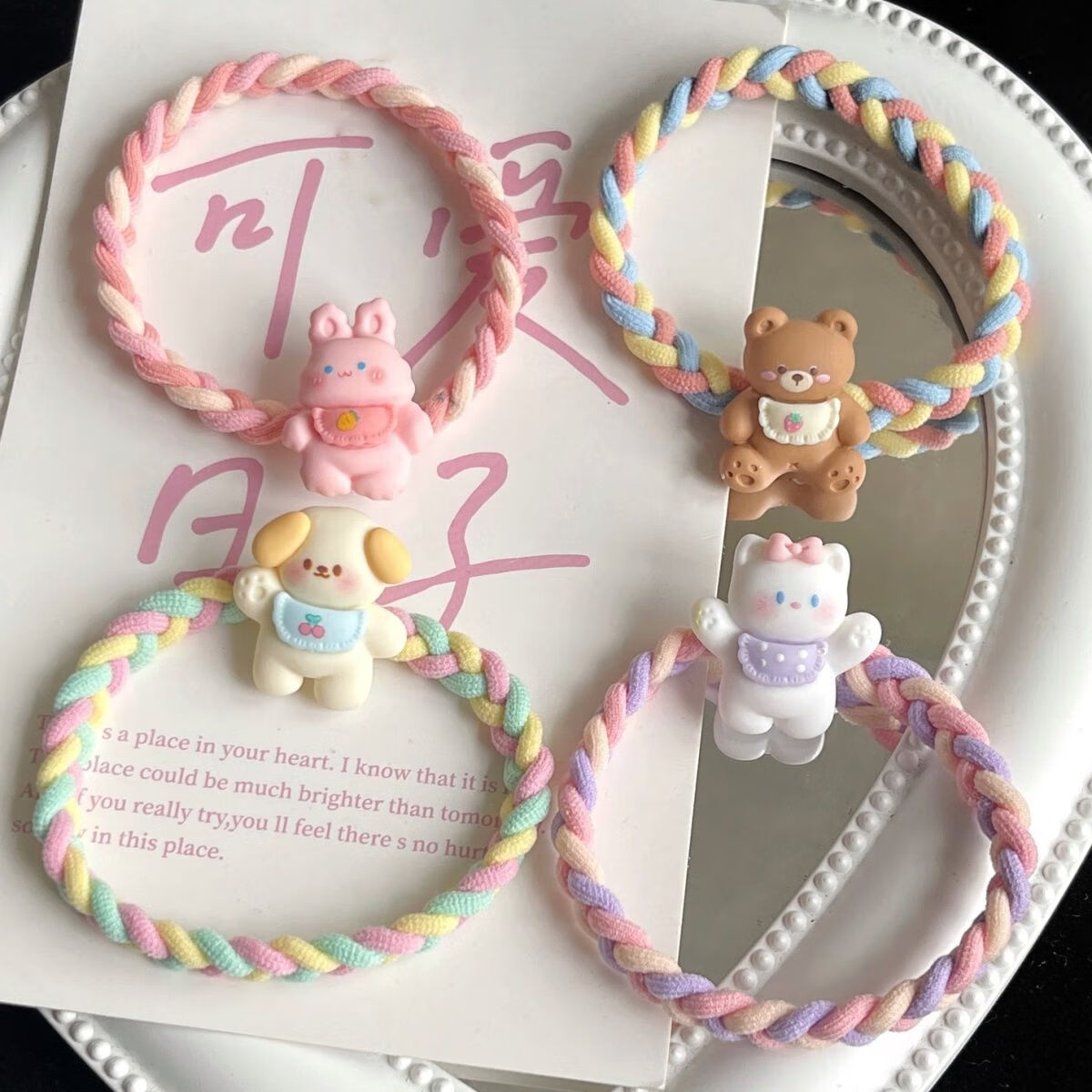 法漫玫彩色围兜小动物发圈ins可爱甜美少女心学生卡通编制皮筋头绳