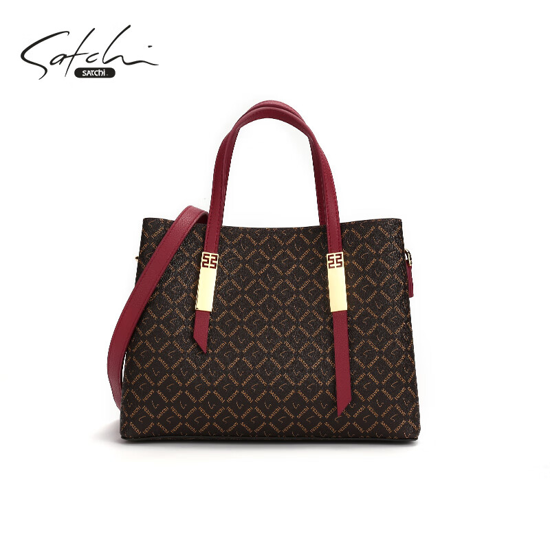 satchi/沙驰女包复古手提包简约pvc大容量斜挎包多色su25659-1fr 啡色