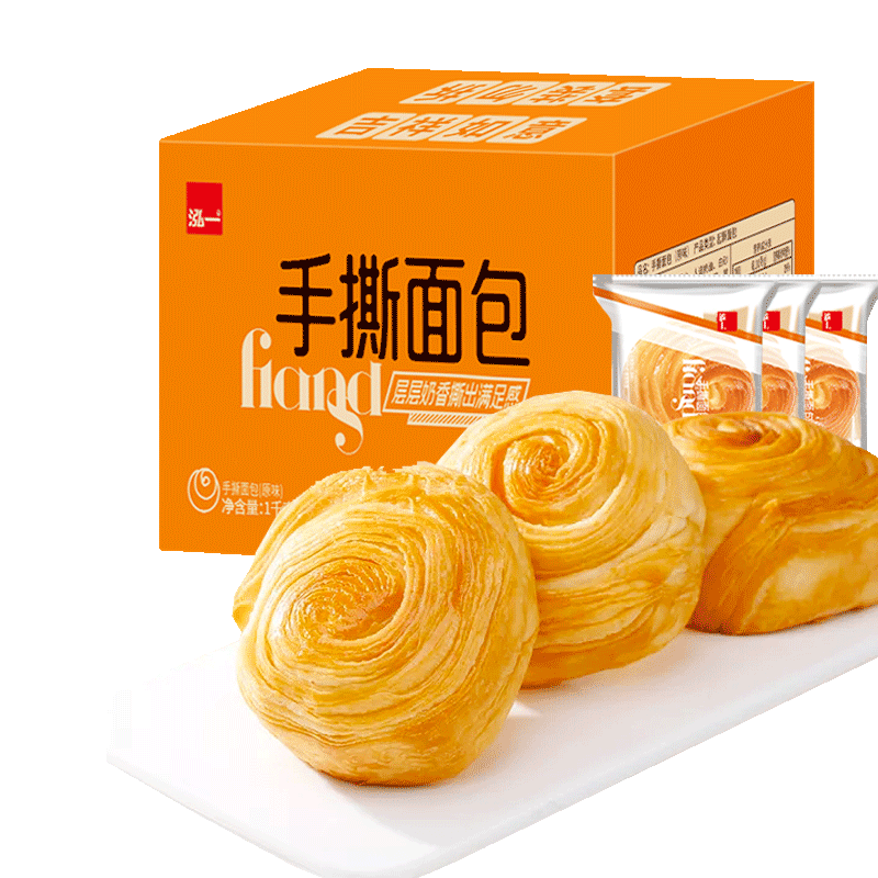 泓一手撕面包2斤 早餐面包吐司休闲零食营养代餐饱腹下午茶1000g