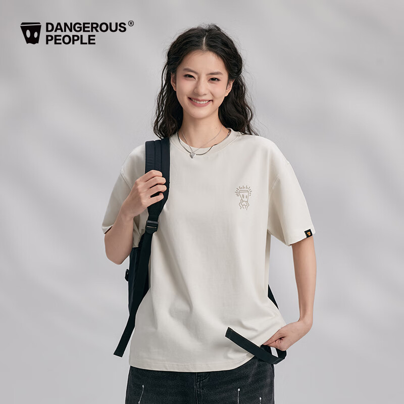 Dangerous people薛之谦dsp新年礼遇季短袖潮牌基础宽松休闲潮流情侣四色T恤 米灰色 M