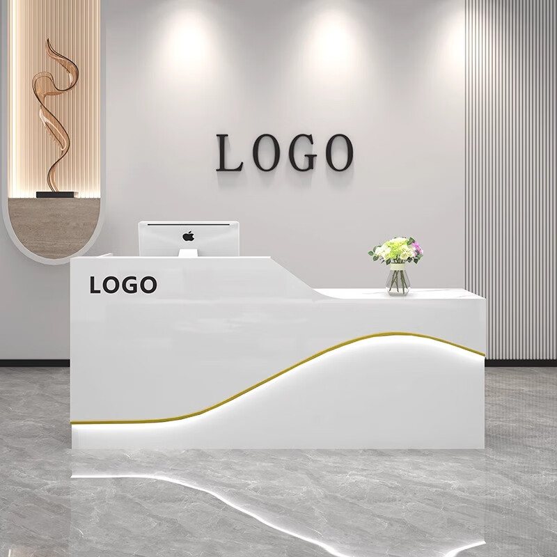 格調(diào)榛品收銀臺(tái)吧臺(tái)店鋪小型接待臺(tái)美容院柜臺(tái)簡約現(xiàn)代商用吧臺(tái)桌公司前臺(tái) 輕奢款全白色【左高右高備注】 150*60*100
