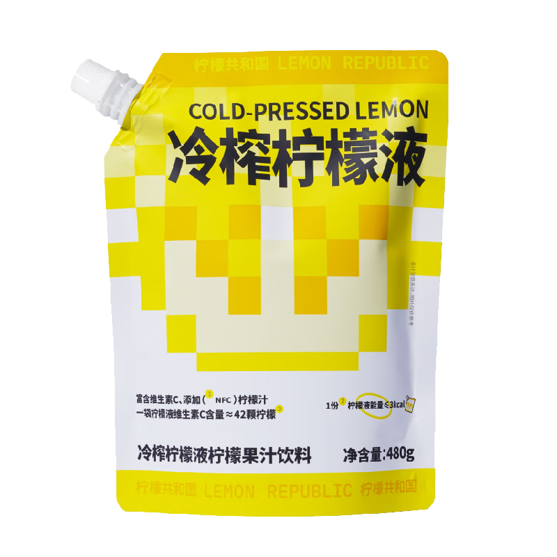 柠檬共和国（Lemon Republic）冷榨柠檬液柠檬果汁饮料维C低糖0脂果汁居家大容量480g/袋*3袋
