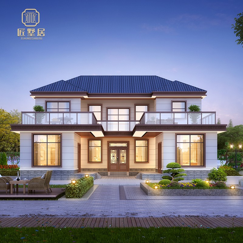 匠墅居 2022年新款农村二层别墅设计图纸中式三合院自建房屋设计图带