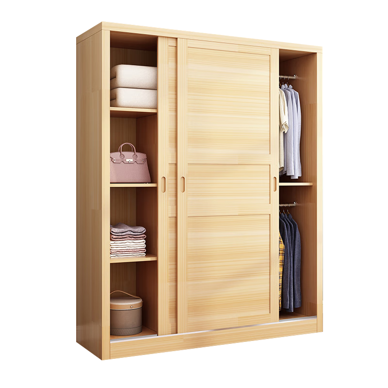 乌兰国雅 实木衣柜卧室推拉门衣柜木质经济型家用两门组合柜子 1.0米主柜 包安装