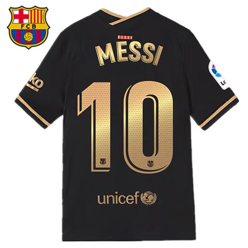 维杰力2021巴萨客场黑金球衣 梅西球衣 刺绣队徽logo西甲欧冠德容球衣