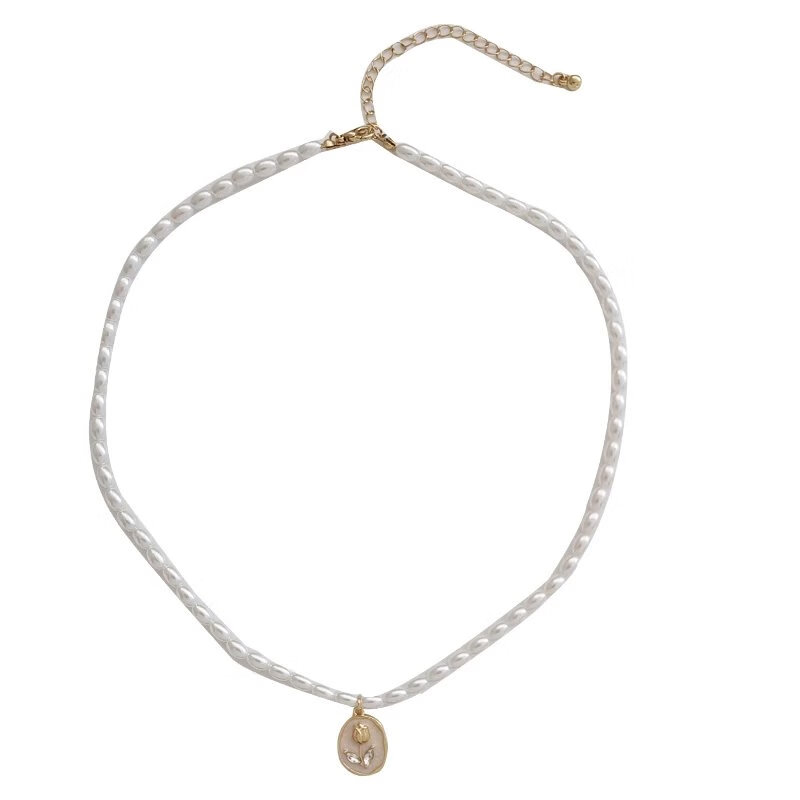 依莲妃【精选】优雅珍珠项链甜美郁金香吊坠颈链i风仙气锁骨链女 珍珠项链一条