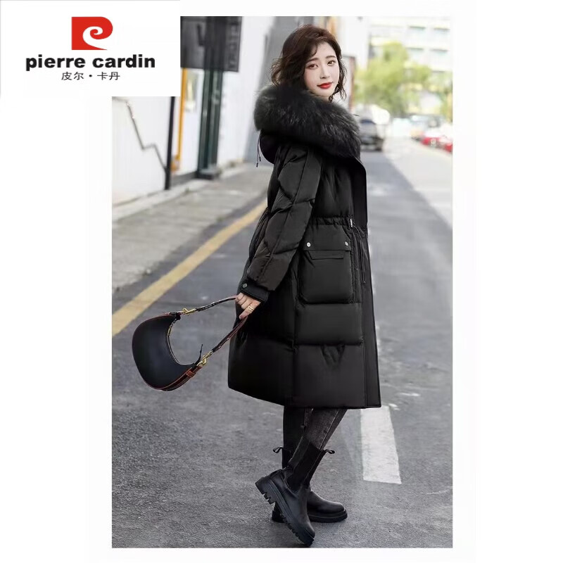 皮尔卡丹（pierre cardin）真貉子毛领羽绒服女中长款2023年新款韩版高档收腰显瘦大牌冬季 黑 S90-120斤高性价比高么？