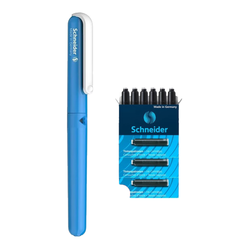 施耐德（Schneider）官方旗艦店BK410鋼筆小學生三到四五六年級專用墨囊鋼筆兒童書法練字可擦鋼筆套裝免費刻字 【淡藍色EF尖0.35mm】+3盒墨囊 EF尖0.35mm