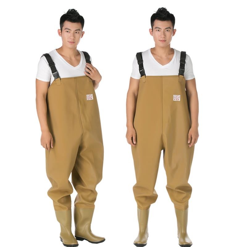 红诗雨下水裤半身防水衣服男雨裤带雨鞋抓鱼捕鱼连体渔皮叉裤子加厚