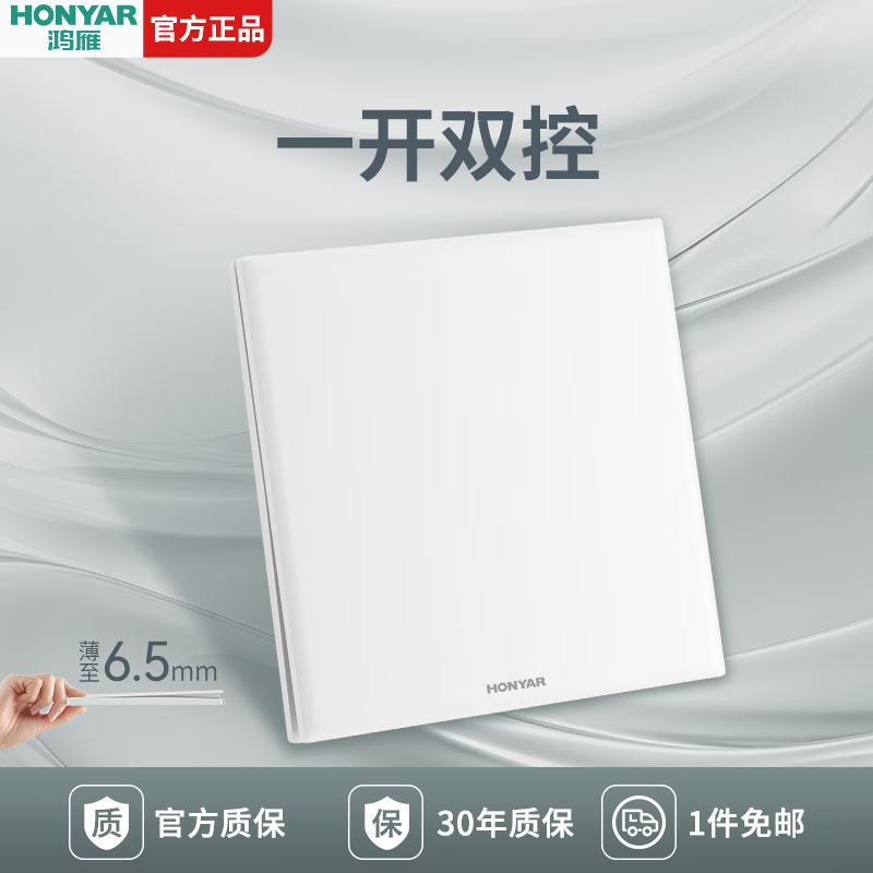 鸿雁E11超薄肤感哑光奶油风86型开关插座面板家用五孔暗装 E11白色 一开双控