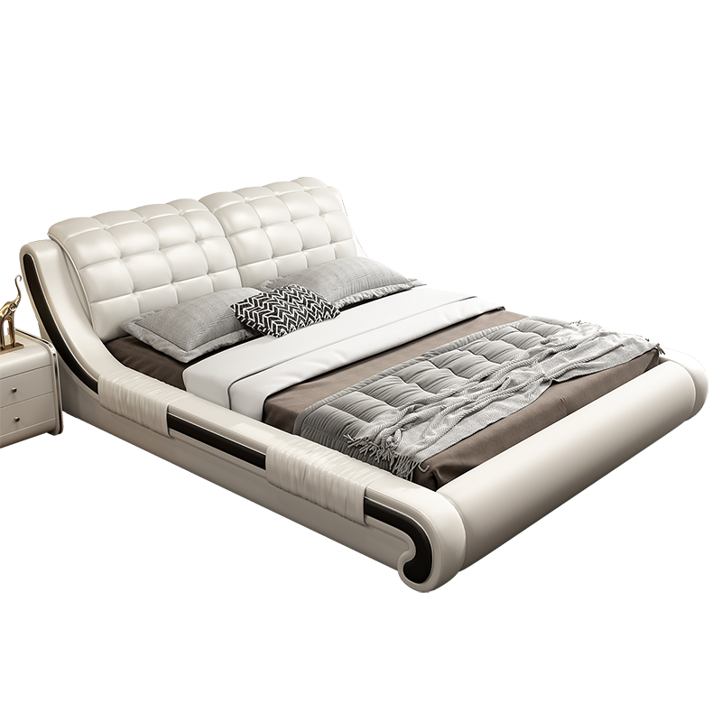 梵爱 床 真皮床双人床1.5/1.8米现代简约婚床皮艺床 主卧室家具 标准版 床+床头柜*2+9分区乳胶床垫