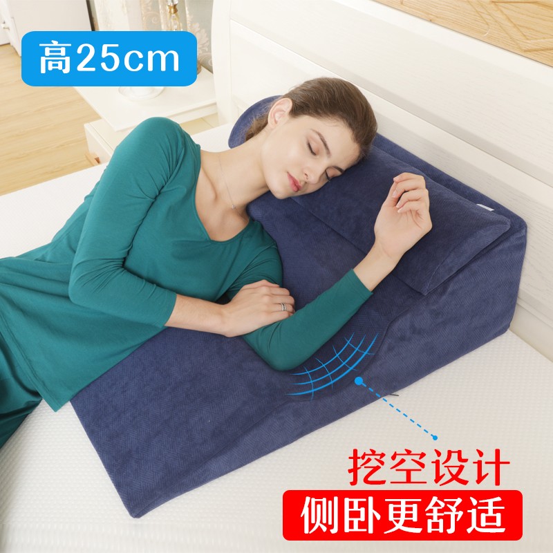 卧床胃食管防反流枕护理孕妇体位垫 藏青斜纹老三角长款【25cm高】