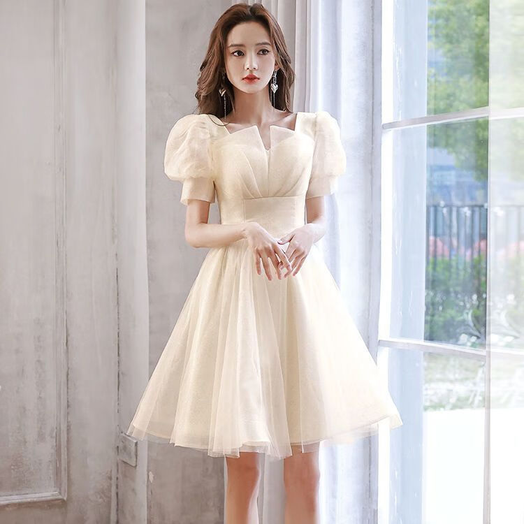 韩澜歆小个子女生穿的红色蕾丝结婚晚礼服夏季毕业小礼服裙女2023新款