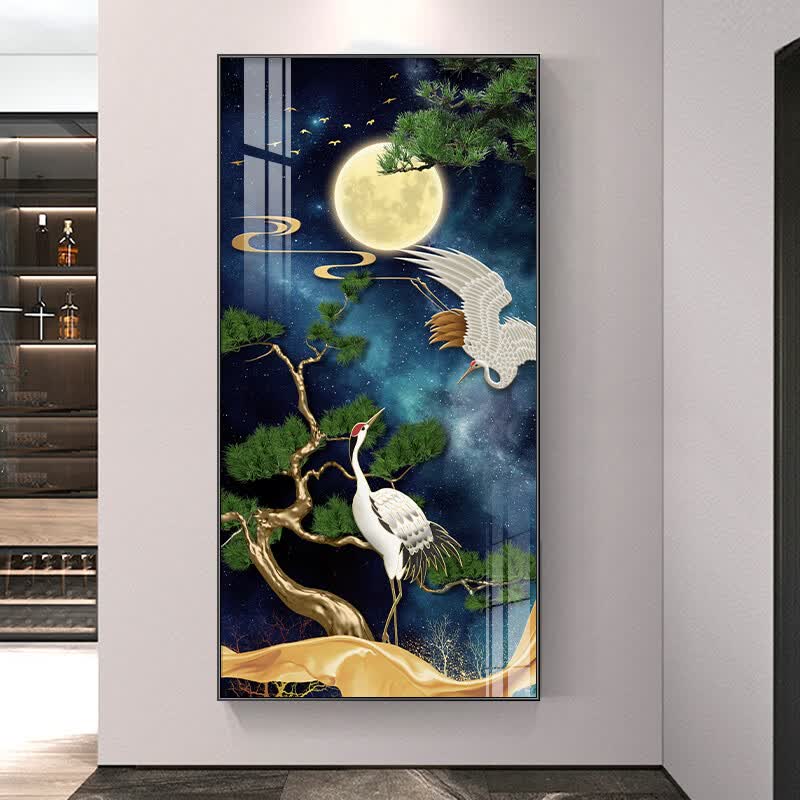 米聆入户玄关装饰画新中式走廊过道挂画松鹤延年好寓意竖版正对门壁画